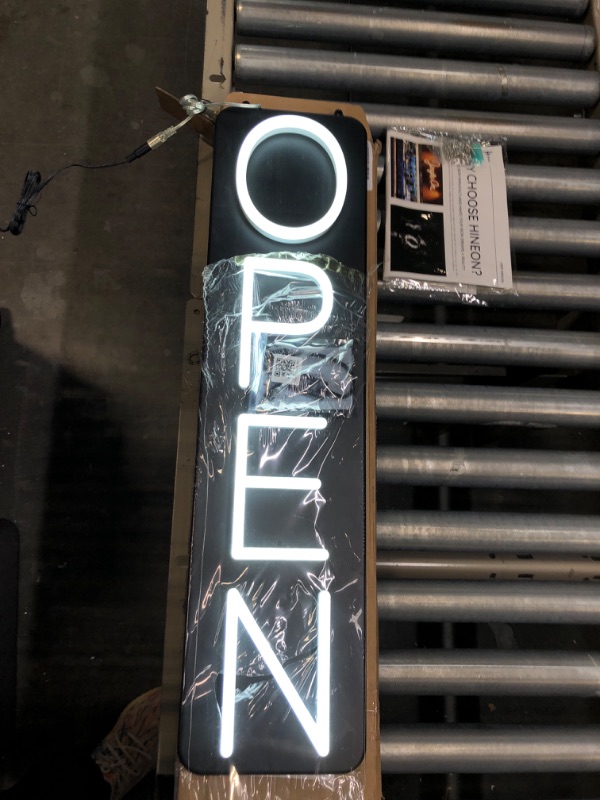 Photo 2 of HiNeon Vertical Neon Open Sign, 5inx26in Vertical LED Open Sign for Small Business, Bar, Shop Window, Hotel, Direct Plugin w/ 12V Adapter & Remote Control w/ 6 Modes (White)