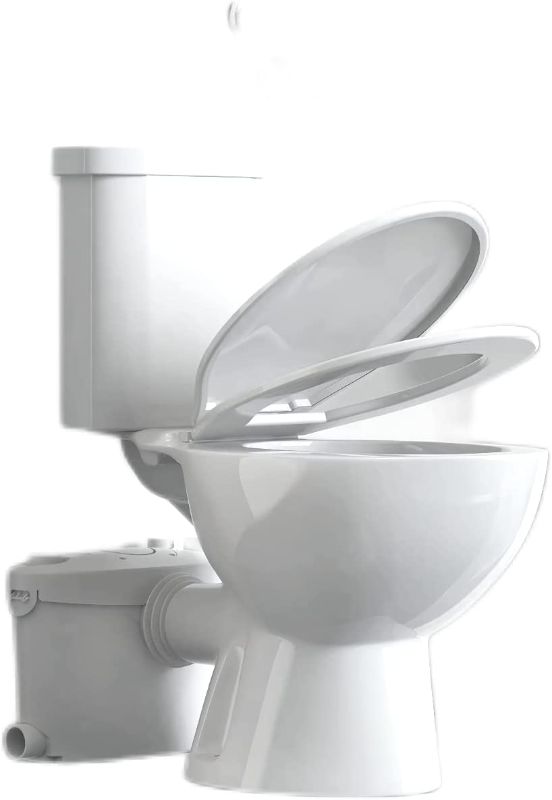 Photo 1 of 600W Upflush Toilet for Basement with Pump & AC Vent | Upflow Toilet System for Macerating Toilet, Bathroom sink & Tub Waste, White Mute, include Toilet Bowl, Water Tank & Macerator Pump SUPERFLO