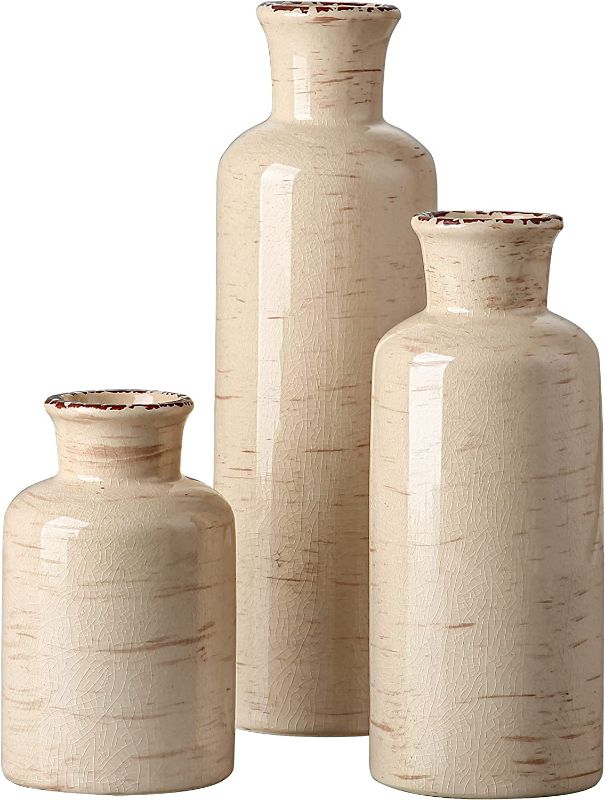 Photo 1 of CwlwGO- Ceramic Rustic vase 3 Piece Set,Small vase for Country Home Decoration,Modern Farmhouse,Living Room Decoration, Table Decoration, Bookcase, Fireplace and Entrance Decoration?(White)