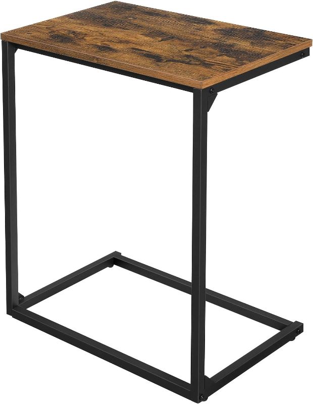 Photo 1 of VASAGLE C Shaped End Table for Sofa and Bed, 21.7 Inch for Living Room, Industrial Style, 13.8 x 21.7 x 26 Inches, Rustic Brown + Black