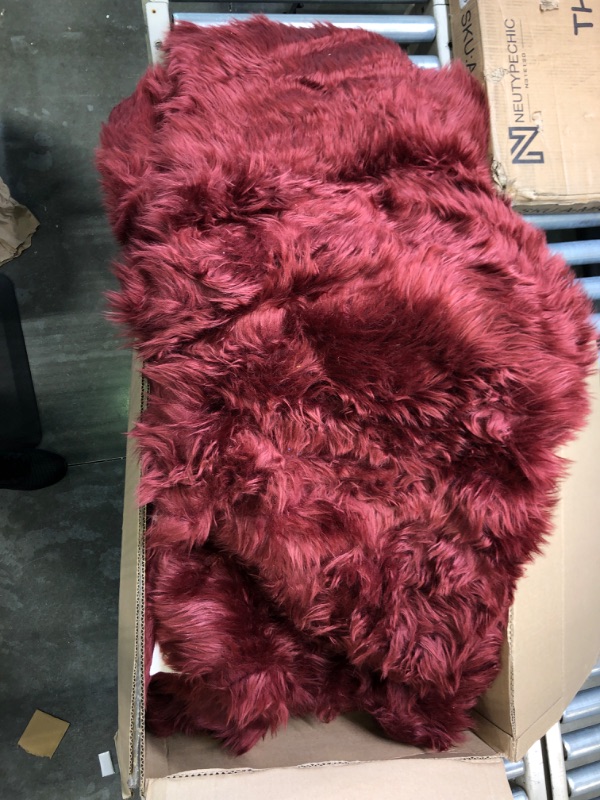 Photo 2 of Ashler Faux Fur Rug, Fluffy Shaggy Area Rug Ultra Soft 4 x 6 Feet Rectangle Fur Rug Dark Red Fuzzy Rug Machine Washable Shag Rug, Nursery Decor Throw Rugs for Bedroom, Kids Room, Living Room