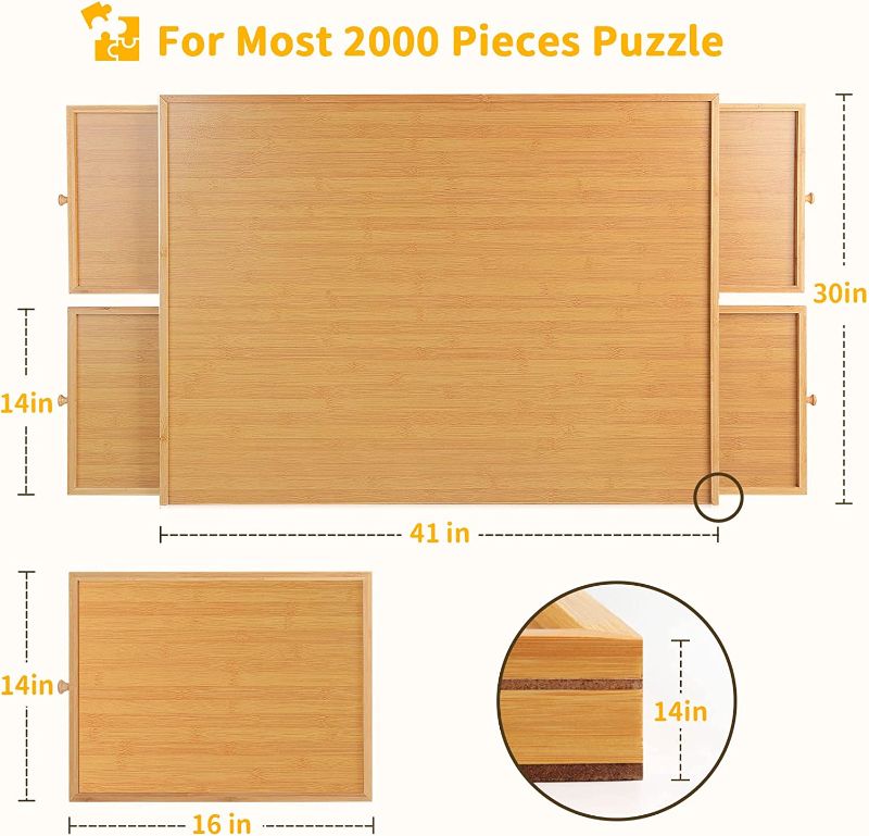 Photo 1 of 2000 Pieces Bamboo Jigsaw Puzzle Board Table - Puzzle Board with 4 Drawers and Cover Mat, 41" x 30" Jigsaw Puzzle Table for Puzzle Storage, Puzzle Accessories, Portable Puzzle Tables for Adults, Kids