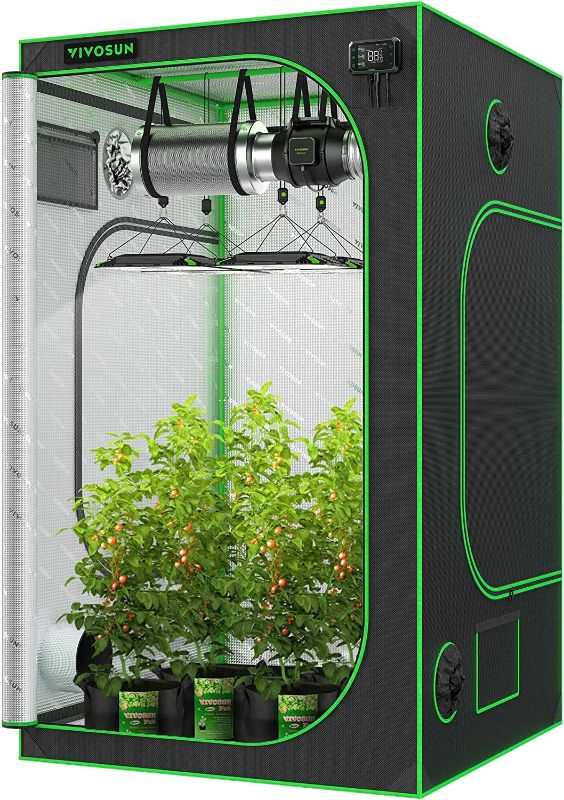 Photo 1 of VIVOSUN S448 4x4 Grow Tent, 48"x48"x80" High Reflective Mylar with Observation Window and Floor Tray for Hydroponics Indoor Plant for VS4000/VSF4300