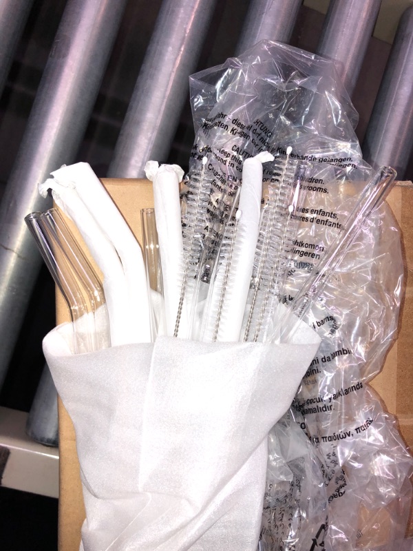 Photo 1 of 12 pack clear hard plastic reusable drinking straws, with washing brushes. 