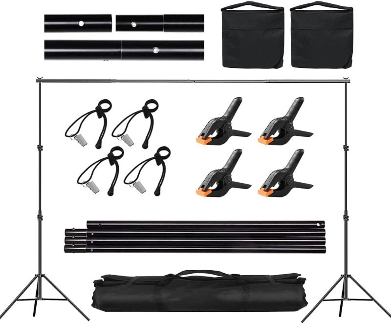 Photo 1 of Backdrop Stand for Parties, CPLIRIS 6.5x10ft Adjustable Photo Backdrop Stand Background Support with 4 Spring Clips, 2 Sandbag, 4 Backdrop Holder Clip for Parties, Baby Shower, Birthday