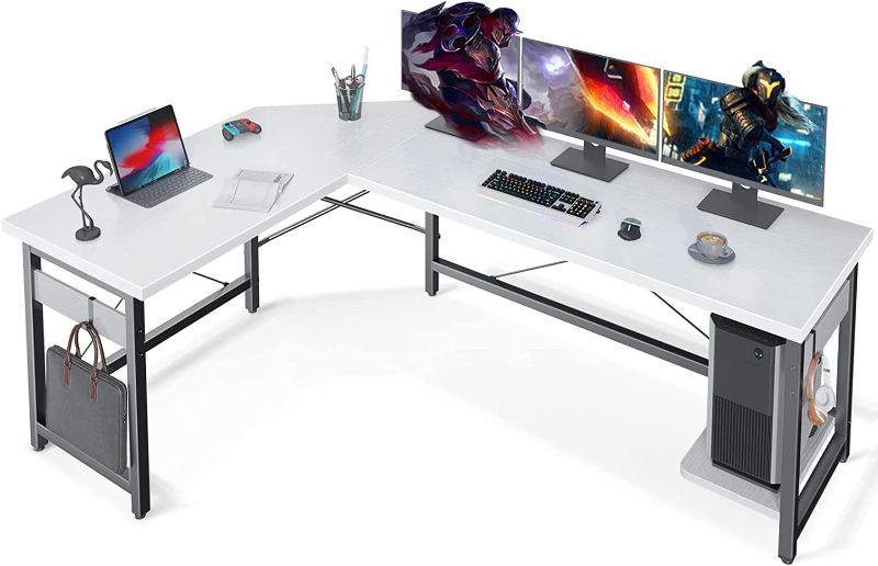 Photo 1 of Coleshome 66" L Shaped Gaming Desk, Corner Computer Desk, Sturdy Home Office Computer Table, Writing Desk, Larger Gaming Desk Workstation, White