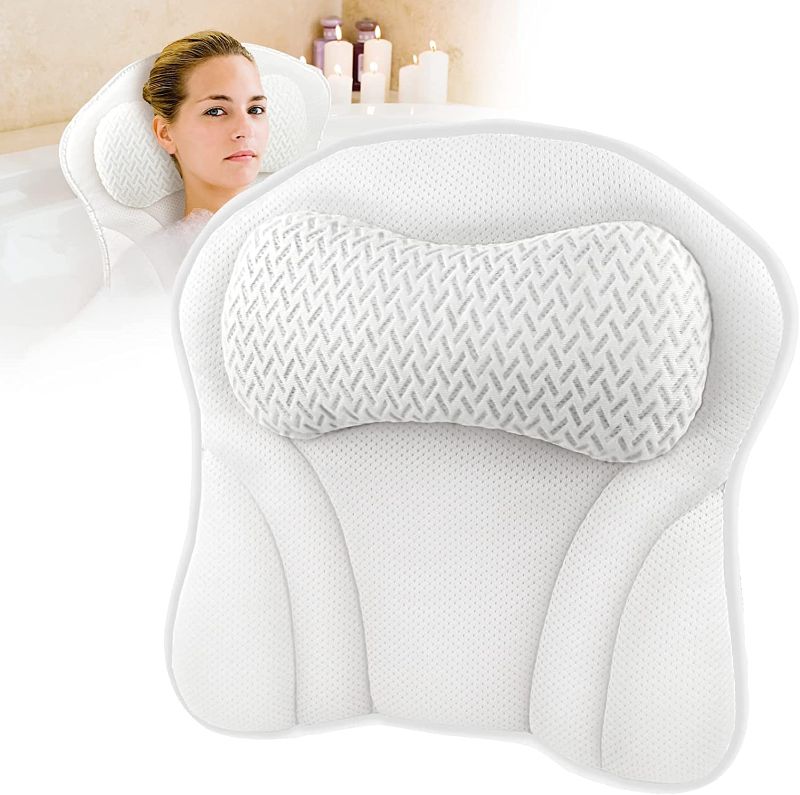 Photo 1 of Bath Pillow for Tub Comfort Bathtub Pillow, Ergonomic Bath Pillows for Tub Neck and Back Support with 6 Suction Cups, Ultra-Soft 4D Air Mesh Design SPA Tub Bath Pillow for Women & Men