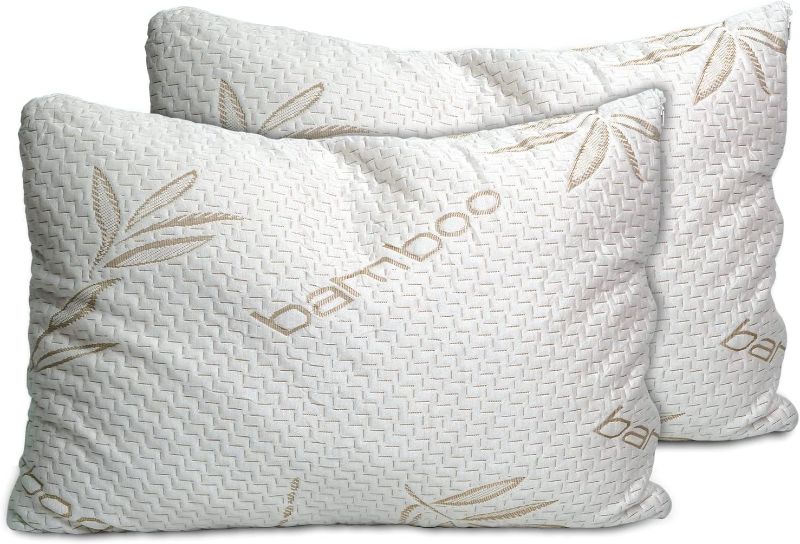 Photo 1 of Bamboo Pillows Queen Size Set of 2 - Memory Foam Pillows for Side Sleepers - Bed Pillows for Sleeping with Adjustable Shredded Filling and Washable Pillow Case