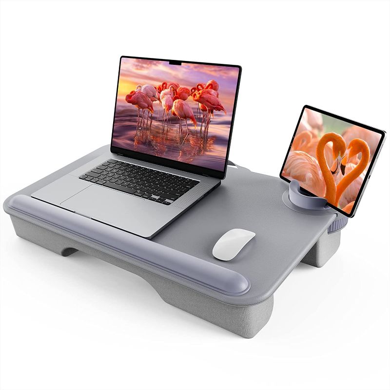 Photo 1 of SAIJI Laptop Lap Desk for Bed—Fits Up to 17" Laptop & MacBook,Lightweight Tray Table with Soft Leather Wrist Pad,Sturdy Phone/Tablet Holder,Laptop Stand with Cushion for Home Office/Gaming On Couch