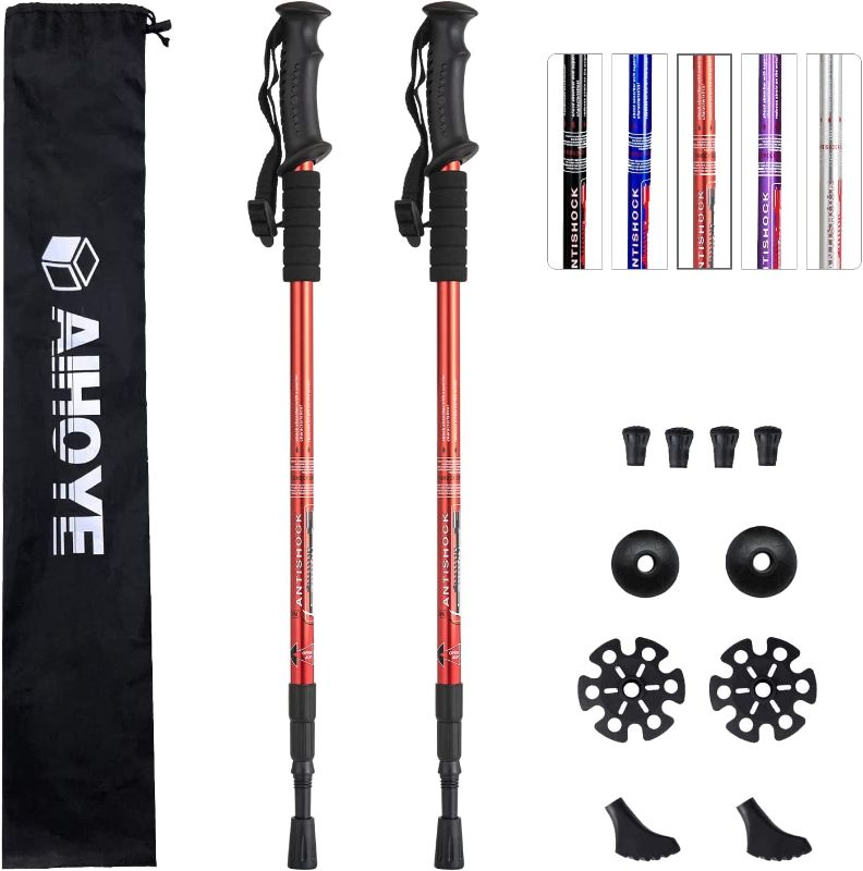 Photo 1 of Aihoye Hiking Trekking Poles, 2 Pack Collapsible,Lightweight, Anti Shock, Hiking or Walking Sticks,Adjustable Hiking Pole for Men and Women