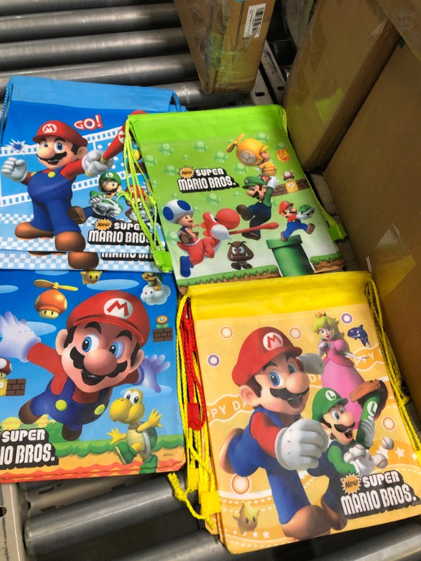 Photo 2 of 12 PCS Mario Party Bags Non-Woven Drawstring Goodie Bags for Mario Party Supplies, Mario Brothers Themed Party Supplies Favors, Birthday Party Decorations, School Backpacks
