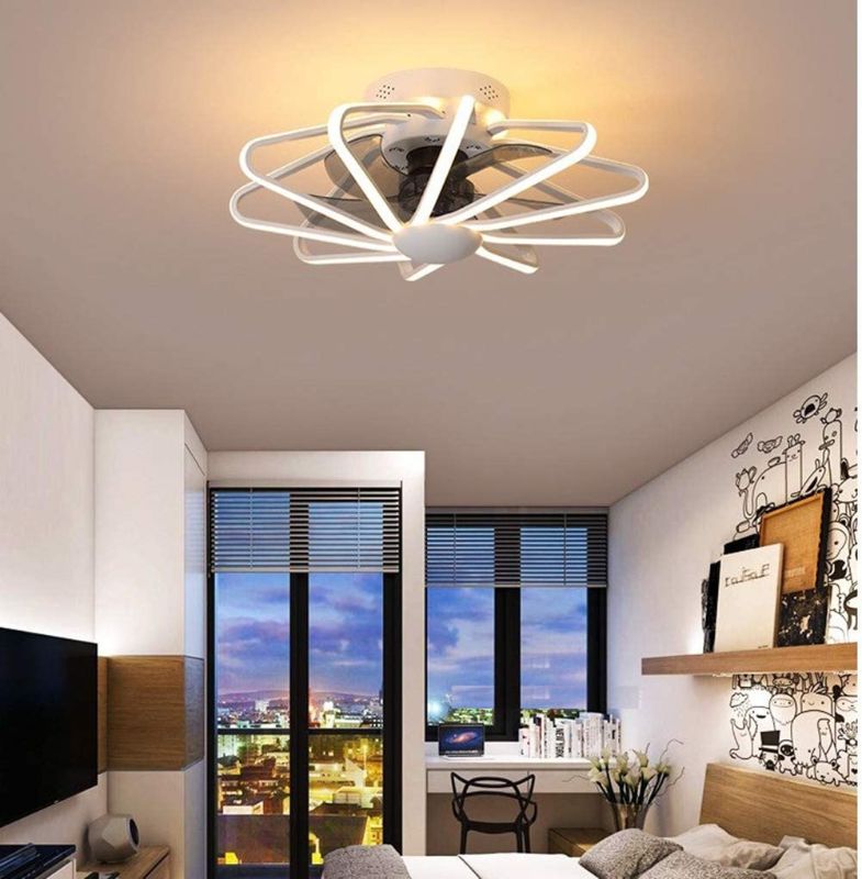 Photo 1 of 23 Inch Modern Ceiling Fan with Light and Remote Control 5 Blade Simple Ceiling Fan Light Kit White 3 Speed LED Dimmable Timing Smart Ceiling Fan Light for Living Room Bedroom Dining Room Kitchen