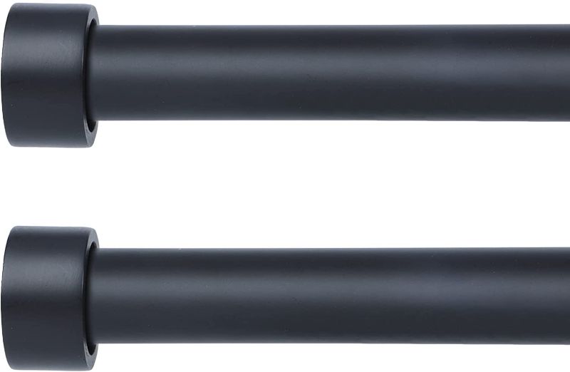 Photo 1 of  2 Pack Black Curtain Rods for Window 28-48 inch, Adjustable Single Window Curtain Rods With End Cap Design Finials,Drapery Rods of Window Treatment,1 inch Diameter,Matte Black