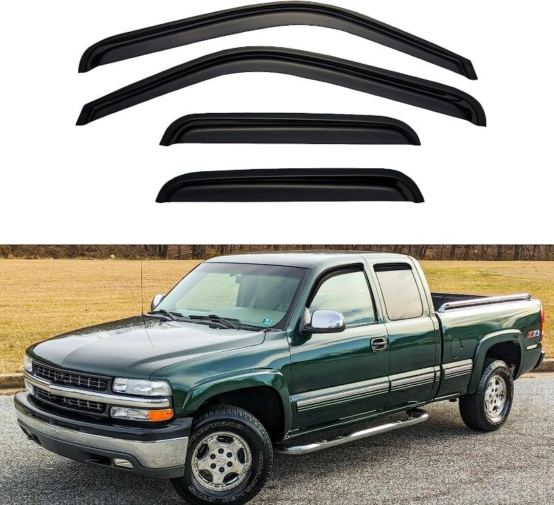 Photo 1 of YQAUTEC Window Visors Rain Guards Shield for 1999-2006 Chevy Silverado/GMC Sierra 1500/2500/3500/2500HD, Wind Deflectors Vent Shades for 2007 Chevrolet Silverado/Sierra Classic Model?Extended Cab?