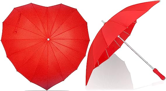 Photo 1 of AoGV Forever Love Parasol Red Heart Shaped Girls Umbrella for Valentine, Wedding, Engagement and Photo Props