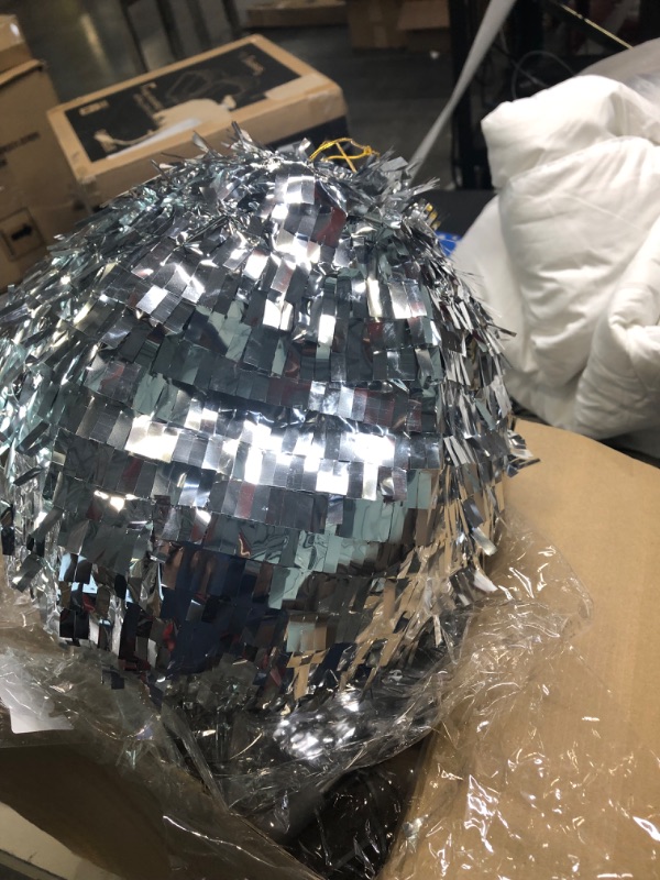 Photo 4 of 11.8 Inch Silver Disco Ball Pinata with 1 Pinata Bat 1 Blindfold 1 Bag of Confetti and 20 Small Mirror Balls for Disco Themed Birthday Wedding Party Supplies