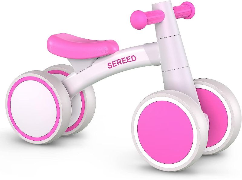 Photo 1 of SEREED Baby Balance Bike for 1 Year Old Boys Girls 12-24 Month Toddler Balance Bike, 4 Wheels Toddler First Bike, First Birthday Gifts (Rose red)