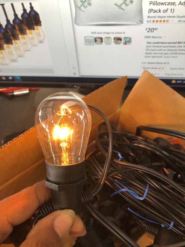 Photo 4 of addlon 96 FT (2x48FT) Outdoor String Lights Commercial Grade Strand 32 Edison Vintage Bulbs 30 Hanging Sockets

(BRAND NEW IN FACTORY PACKAGING. OPENED FOR QUALITY CHECK & PICTURES.)