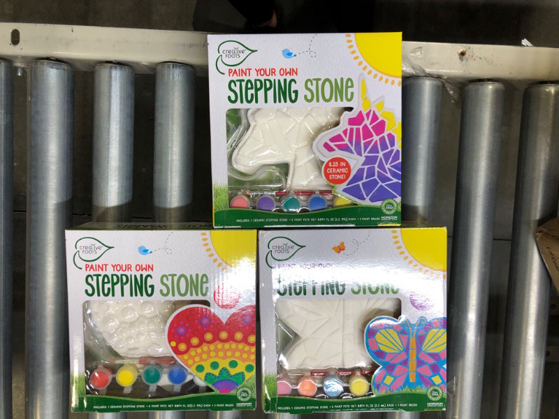 Photo 3 of Creative Roots Mosaic Butterfly, Unicorn, & Heart Stepping Stone, Includes 3-Pack 7-Inch Ceramic Stepping Stone & 6 Vibrant Paints, Paint Your Own Stepping Stone, DIY Stepping Stone for Kids Ages 8+ 3 Pack Mystical Toy
--FACTORY PACKAGE--