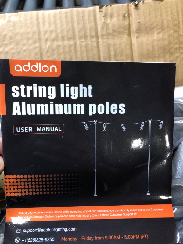 Photo 4 of addlon 2 pack 10FT String Light Poles for Outdoor String Lights, Waterproof Harder Metal Outdoor Poles for Hanging String Lights for Patio, Garden, Bistro, Wedding, Parties - Black