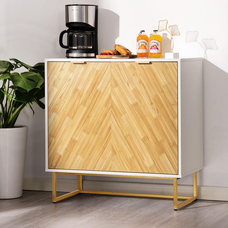 Photo 1 of 4ever2buy Coffee Bar Cabinet, Kitchen Sideboard Buffet Storage Cabinet with Storage, Modern Bar Cabinet with Gold Metal Legs, White Coffee Bar with Adjustable Shelf for Dining Living Room