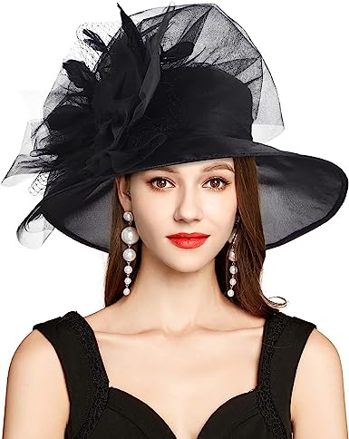 Photo 1 of YIDINGCO Derby Hats for Women with Headband Hairpin, Cloche Kentucky Hats for Ladies, Organza Tea Party Bridal Church Hats --SIMILAR STYLE HAT--