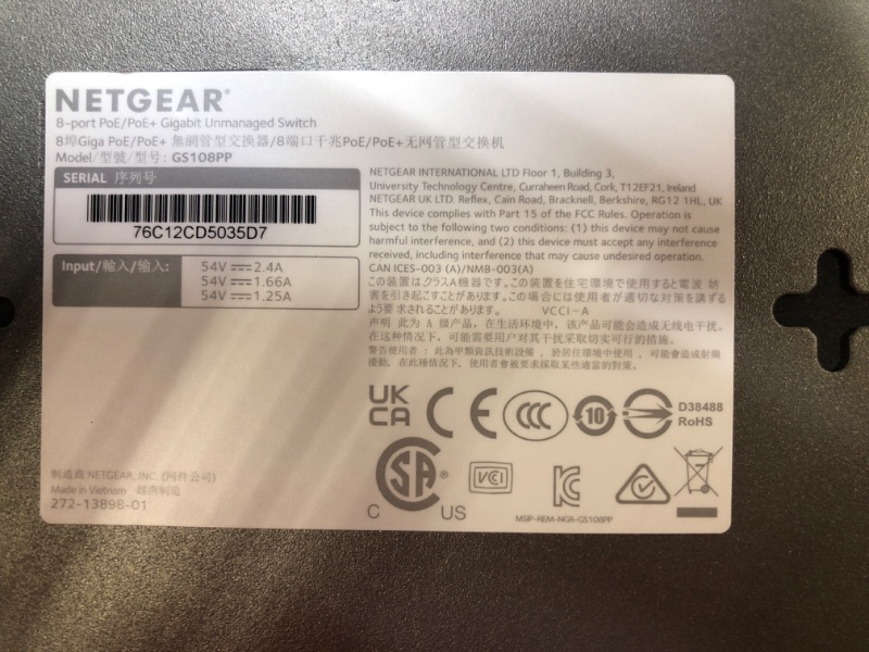 Photo 3 of NETGEAR 8-Port Gigabit Ethernet Unmanaged PoE Switch (GS108PP) - with 8 x PoE+ @ 123W Upgradeable, Desktop, Wall Mount or Rackmount, and Limited Lifetime Protection 8 port | 8xPoE+ 123W