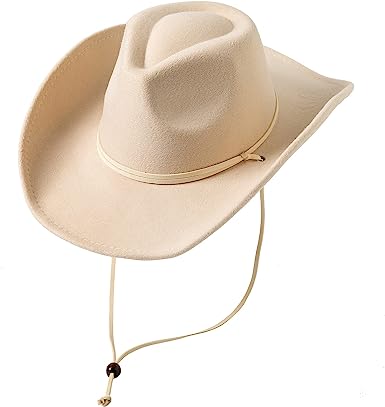 Photo 1 of Women Men Retro Felt Wide Brim Western Cowboy Cowgirl Hat Dress Up Hat with Wind Lanyard