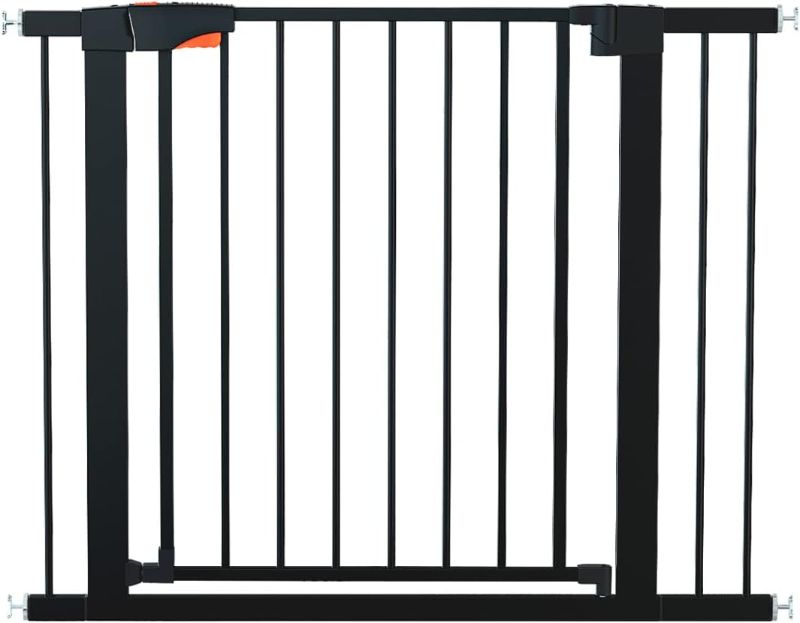 Photo 1 of ClawJaw Door Pet Gate Easy Walk Thru Dog Fence Gate with Pet Door for Stairs Doorways House, Fits Openings 29.5-40.5inch, Pressure Mounted, Black
