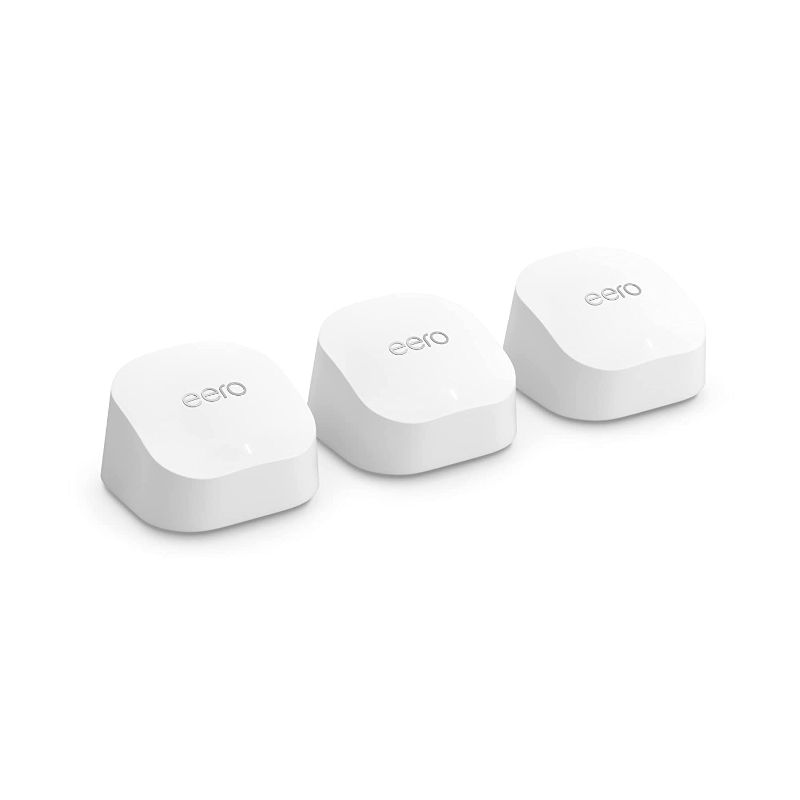 Photo 1 of Amazon eero 6+ mesh Wi-Fi system | Fast and reliable gigabit speeds | supports blazing fast gaming | Coverage up to 4,500 sq. ft. | 3-pack, 2022 release
