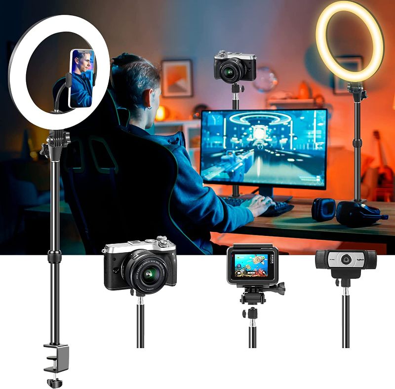 Photo 1 of Computer Streaming Ring Light with Desk Mount Stand for Video Conferencing Recording/Zoom Meeting/Calls/Makeup-12''LED Desktop Circle Lighting with Clamp Stand&Phone Holder for Phone/Webcam/Camera
