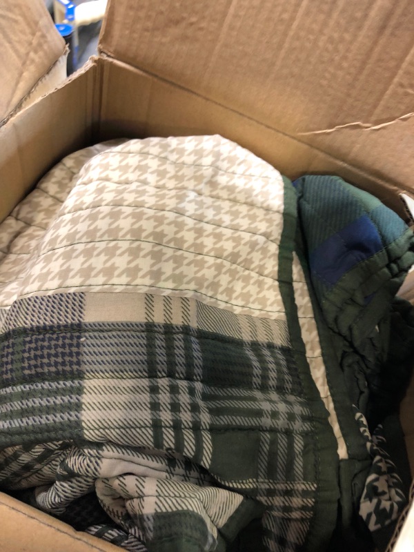 Photo 2 of Woolrich Mill Creek Reversible Quilt Set - Cottage Styling Reversed to Solid Color, All Season Lightweight Coverlet, Cozy Bedding Layer, Matching Shams, Oversized Full/Queen, Plaid Green 3 Piece Mill Creek Green Oversized Full/Queen