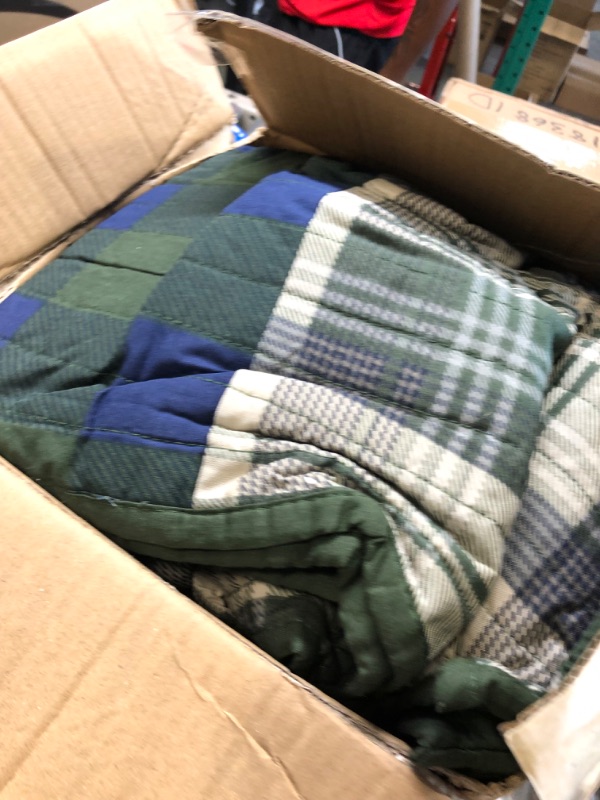 Photo 3 of Woolrich Mill Creek Reversible Quilt Set - Cottage Styling Reversed to Solid Color, All Season Lightweight Coverlet, Cozy Bedding Layer, Matching Shams, Oversized Full/Queen, Plaid Green 3 Piece Mill Creek Green Oversized Full/Queen