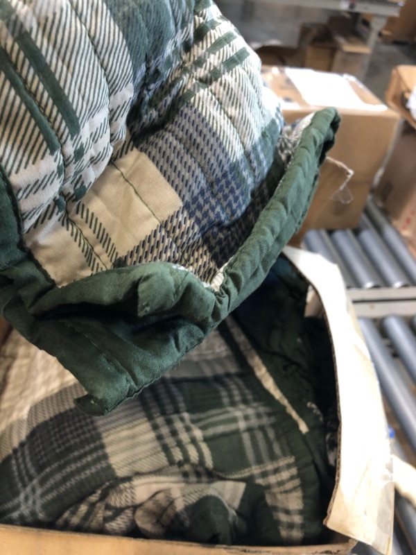 Photo 4 of Woolrich Mill Creek Reversible Quilt Set - Cottage Styling Reversed to Solid Color, All Season Lightweight Coverlet, Cozy Bedding Layer, Matching Shams, Oversized Full/Queen, Plaid Green 3 Piece Mill Creek Green Oversized Full/Queen