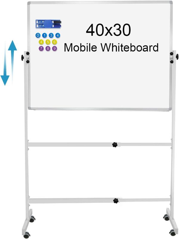 Photo 1 of Whiteboard with Stand 40 X 30, Magnetic Dry Erase Board with Stand, Height Adjustable Rolling Whiteboard on Wheels Mobile White Board