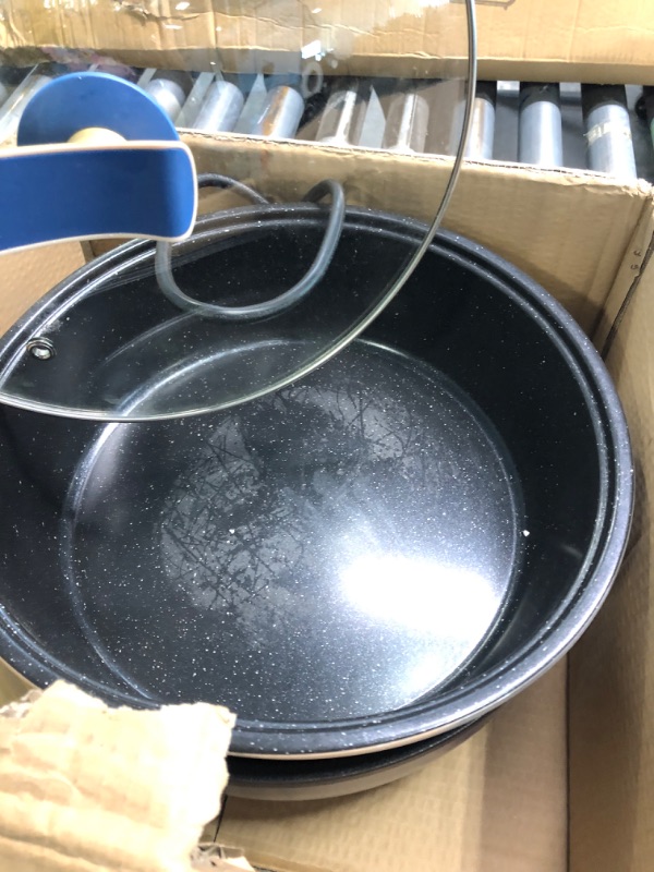 Photo 1 of Topwit Electric Hot Pot 5L with Adjustable Power Control, Removable Nonstick Electric Frying Pan, 12” Deep Dish Multifunction Electric Skillet with Tempered Glass Lid for Shabu Shabu, Noodles, Sauté Electric Pot Blue/5L