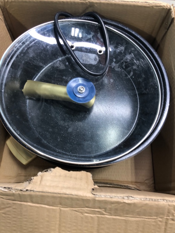 Photo 1 of Topwit Electric Hot Pot 5L with Adjustable Power Control, Removable Nonstick Electric Frying Pan, 12” Deep Dish Multifunction Electric Skillet with Tempered Glass Lid for Shabu Shabu, Noodles, Sauté Electric Pot Blue/5L