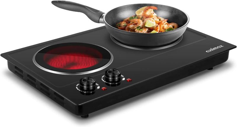 Photo 1 of 2000W Ceramic Electric Hot Plate for Cooking, Dual Control Infrared Cooktop, Portable Countertop Burner, Glass Plate Electric Cooktop, Stainless Steel Black