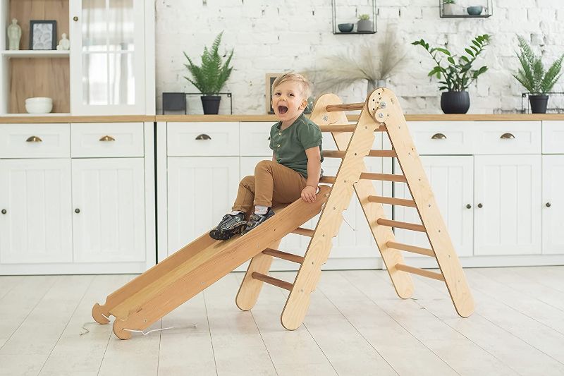 Photo 1 of Pickler Triangle Set (Ladder + Slide and Climbing Board) - Toddler Slide with ramp for Indoor Playground - Made from Wood/Coated 100% eco with Beeswax
