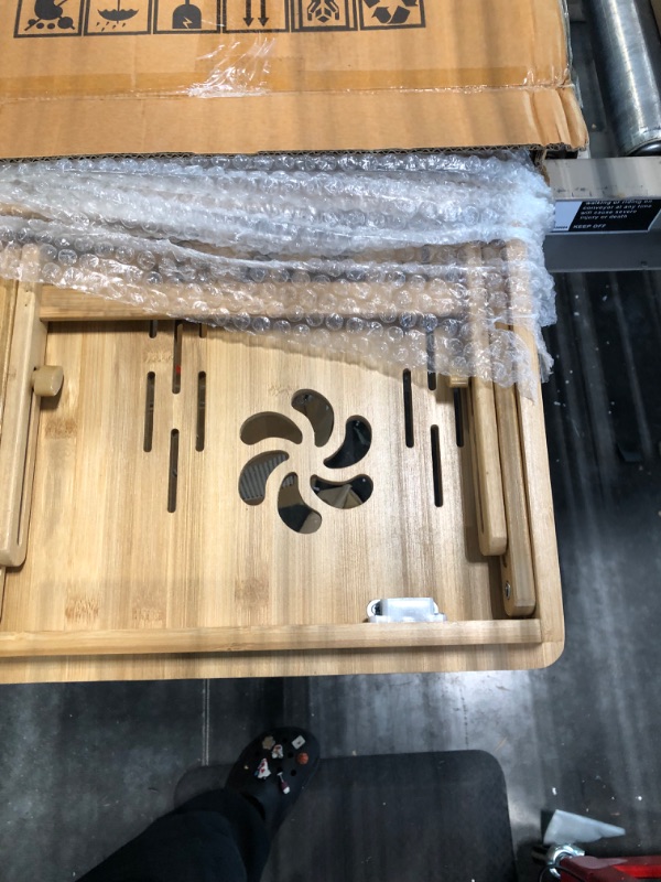 Photo 1 of Bamboo Laptop Desk, Adjustable Portable Breakfast Serving Bed Tray with Tilting Top Drawer for Surfing Reading Writing Eating (Bamboo)