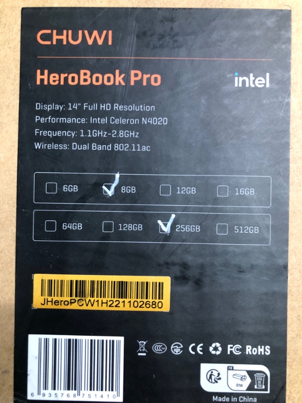 Photo 3 of CHUWI HeroBook Pro 14.1'' Laptop, 8GB RAM 256GB SSD, Windows 11 Laptop, 1TB SSD Expand, Intel Celeron N4020(up to 2.8GHz), 2K FHD IPS Display, Ultra Slim, Mini-HDMI, 5G WiFi, BT4.2, Webcam,TF Card Space Gray