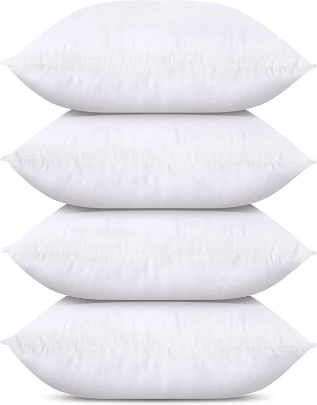 Photo 1 of Bedding Throw Pillows (Set of 4, White), 16 x 16 Inches Pillows for Sofa, Bed and Couch Decorative Stuffer Pillows