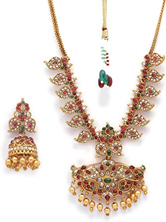 Photo 1 of Traditional Ruby & Emerald Floral Jewellery Set By Indian Collectible