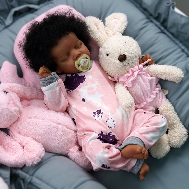 Photo 1 of BABESIDE Lifelike Reborn Baby Dolls Black - 17-Inch Baby-Soft Body & Curls Realistic-Newborn Baby Dolls African American Real Life Baby Dolls Cloth Body w/Feeding Kit & Gift Box for Kids