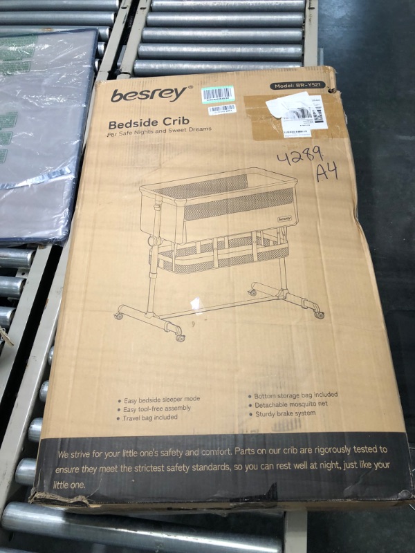 Photo 1 of Baby Bassinet Bedside Sleeper, besrey Bedside Bassinet for Newborn Infant with Comfy Mattress, 9 Height Positions, Adjustable Bedside Crib with 360° Swivel Wheels, Bassinet Sleeper with Storage Basket Warm Grey