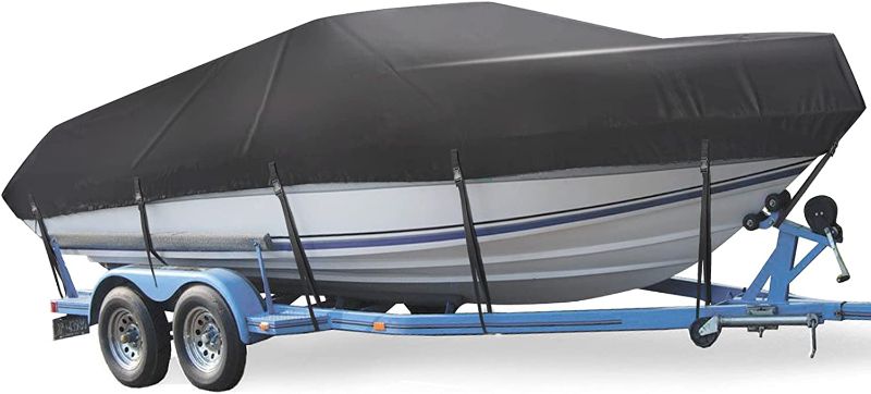 Photo 1 of Boat Cover, Heavy Duty Waterproof Trailerable Boat Cover, Mancro 17-19ft UV Resistant Marine Grade Outboard Cover Compatible for Bass Boat, Fits Bayliner Tri-Hull V-Hull Fishing Runabout Boat, Black