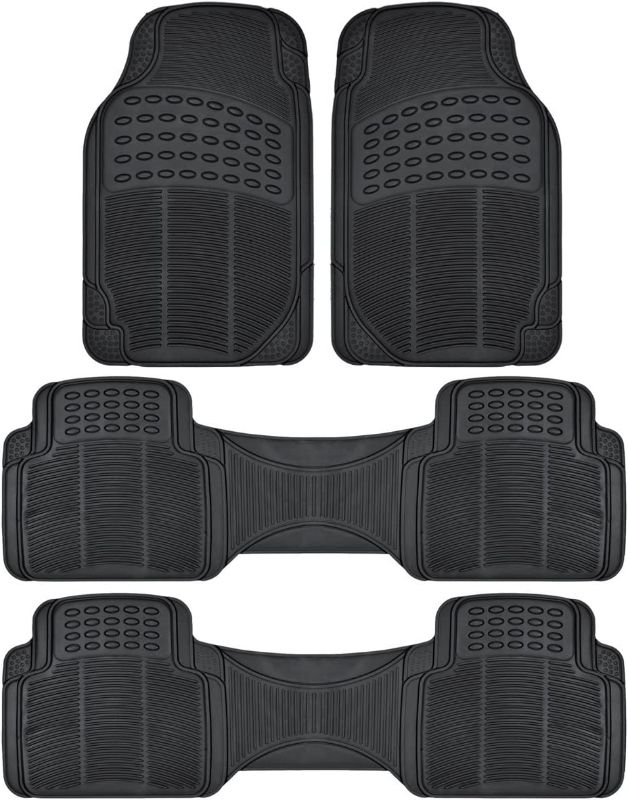 Photo 1 of BDK 3-Row ProLiner Original Heavy Duty 4pc Front & Rear Rubber Floor Mats for Car SUV Van (Fits 3rd Row Vehicles) - All Weather Protection Universal Fit...