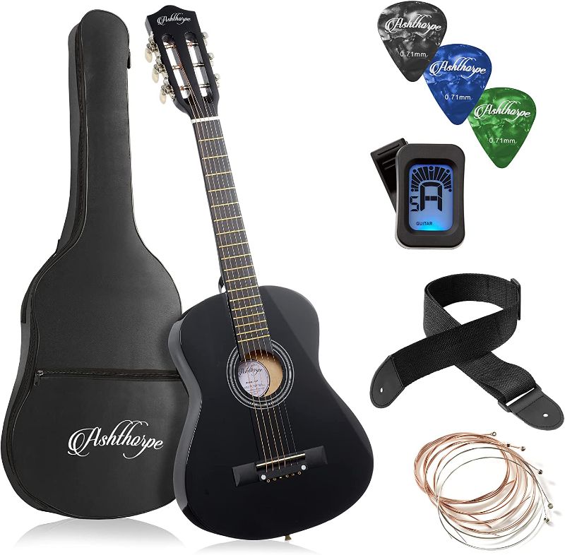 Photo 1 of 
Ashthorpe 30-inch Beginner Acoustic Guitar Package (Black), Basic Starter Kit w/Gig Bag, Strings, Strap, Tuner, Picks