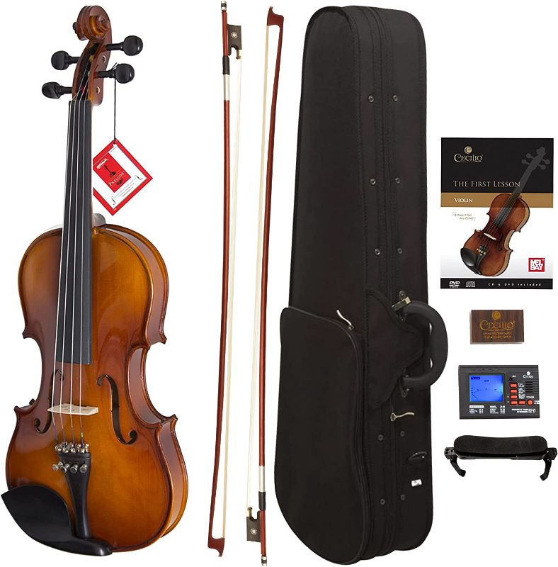 Photo 1 of Cecilio CVN-300 Solidwood Ebony Fitted Violin with D'Addario Prelude Strings, Size 4/4 (Full Size)