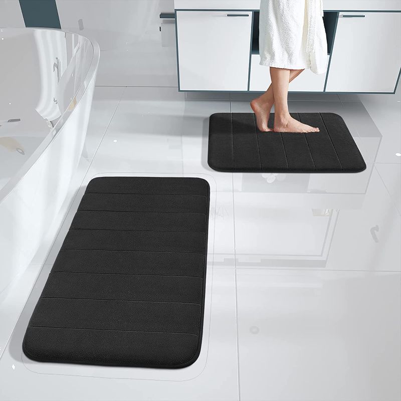 Photo 1 of Yimobra 2 Pieces Memory Foam Bathroom Mat Set, Non Slip - Super Water Absorption Soft Bath Mats Rugs, Thick, Dry Fast, Machine Washable for Bathroom Floor Rug, 17x24+31.5x19.8 Inches, Black